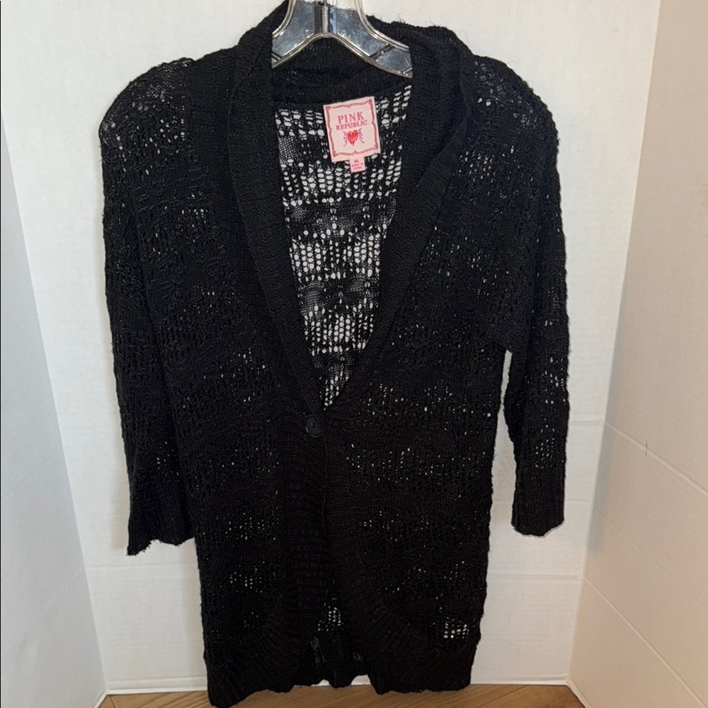 Pink Republic Black Women's Sweater Cardigan XL 3/4 Sleeves